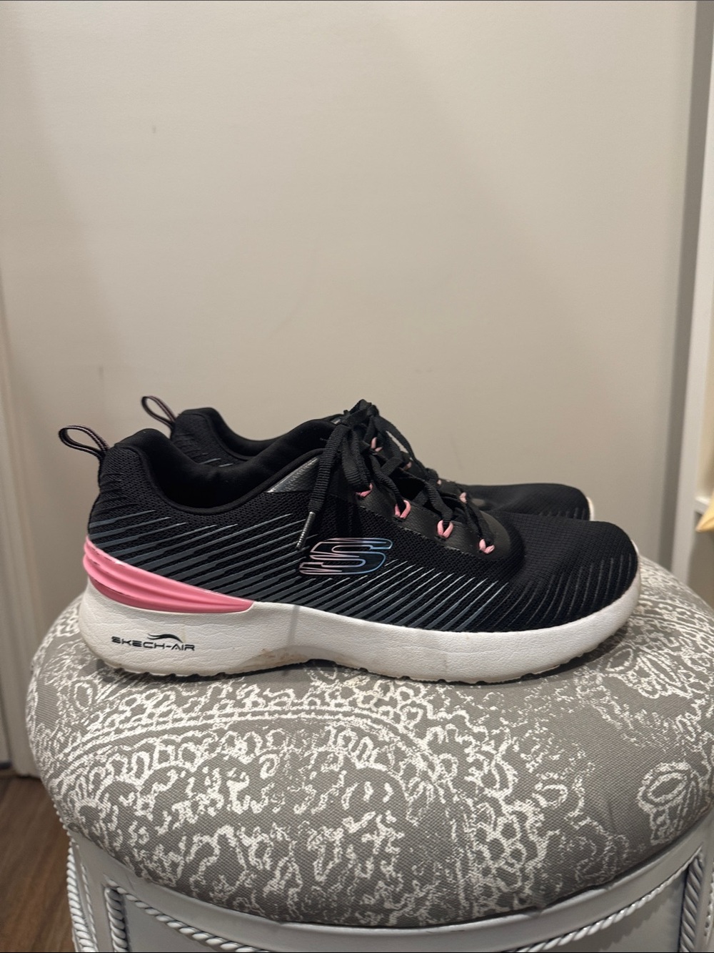 Skechers Black Athletic Sneakers with Pink Accents